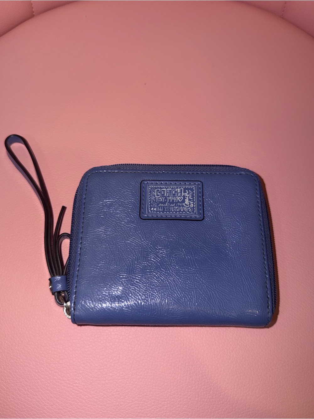 Coach Blue Leather Zip-Around Wristlet Wallet